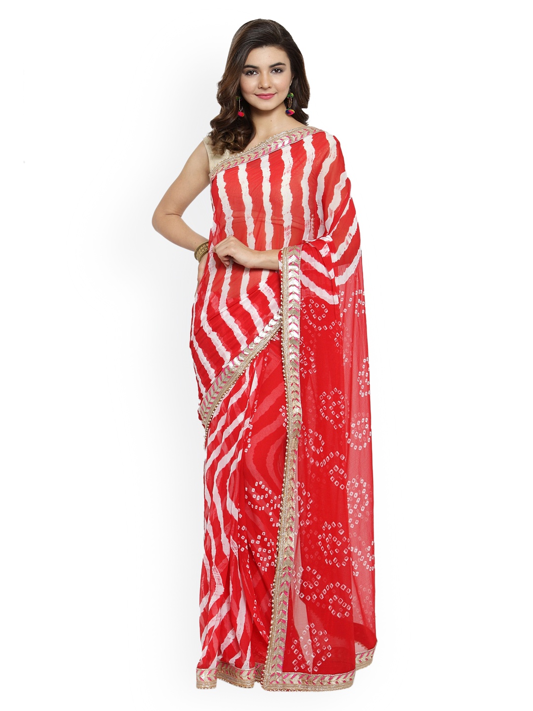 

Mitera Hand Dyed Red Bandhani Chiffon Sustainable Saree