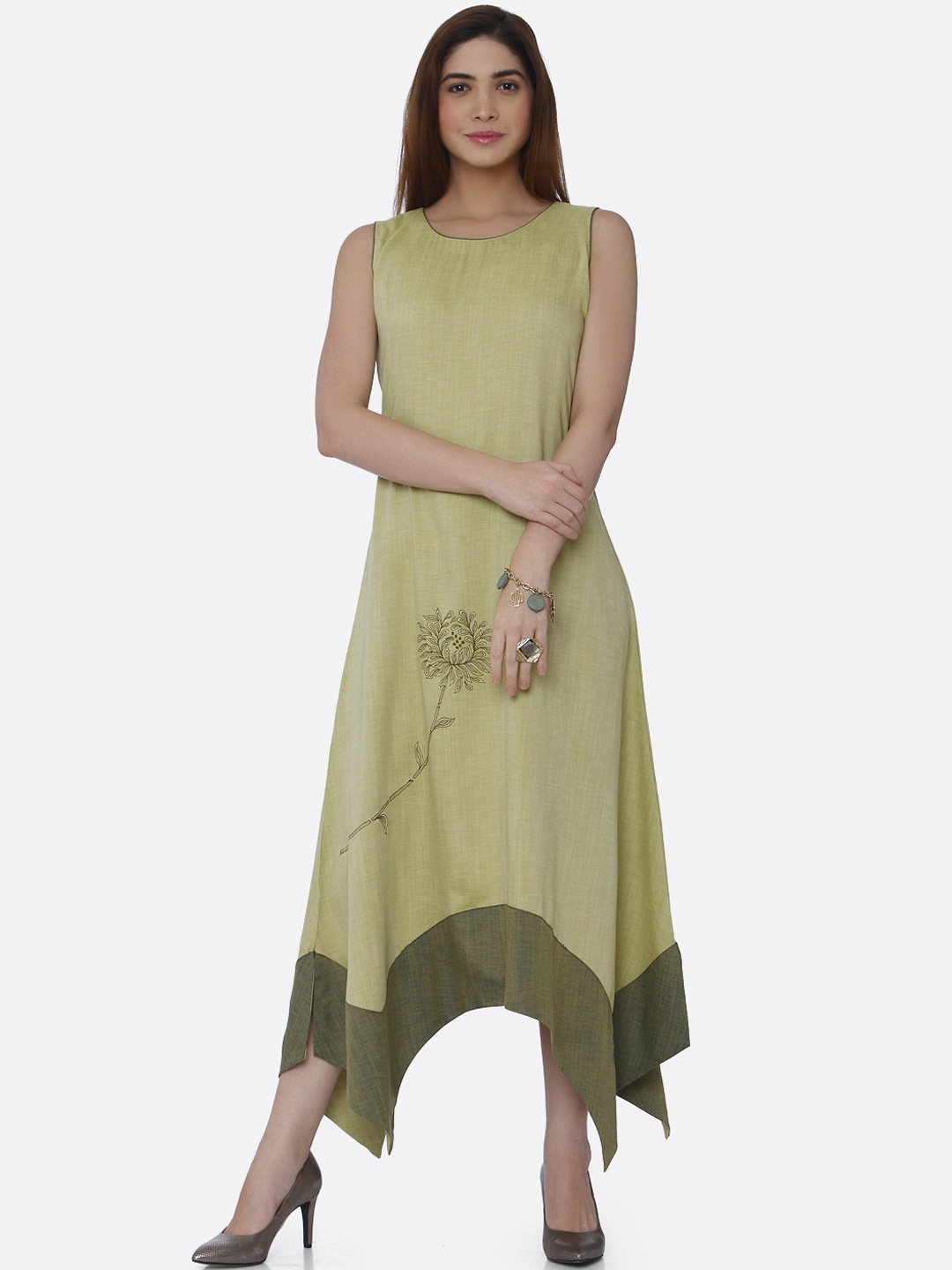 

RAISIN Women Green Solid A-Line Dress