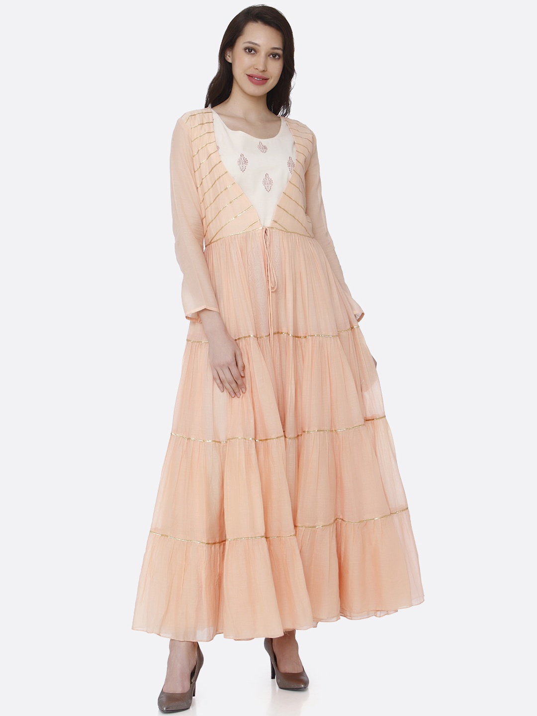 

RAISIN Women Peach-Coloured Printed Fit and Flare Dress