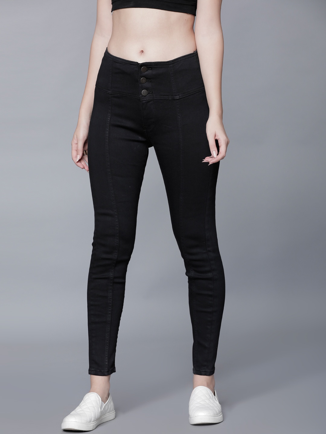 

Tokyo Talkies Women Black Super Skinny Fit Mid-Rise Clean Look Stretchable Jeans
