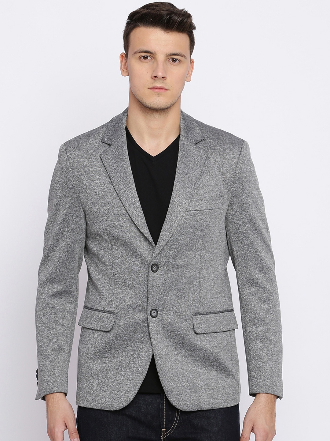 

Basics Men Grey Regular Fit Single-Breasted Casual Blazer