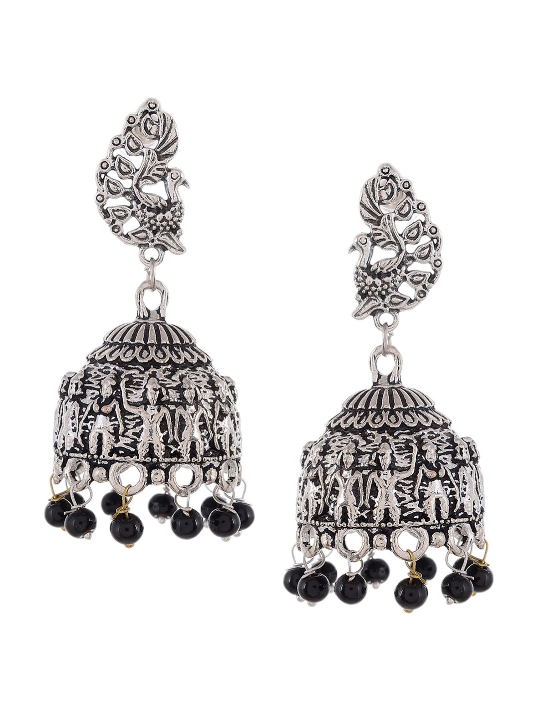 

Silvermerc Designs Silver-Plated Black Oxidised Contemporary Jhumkas