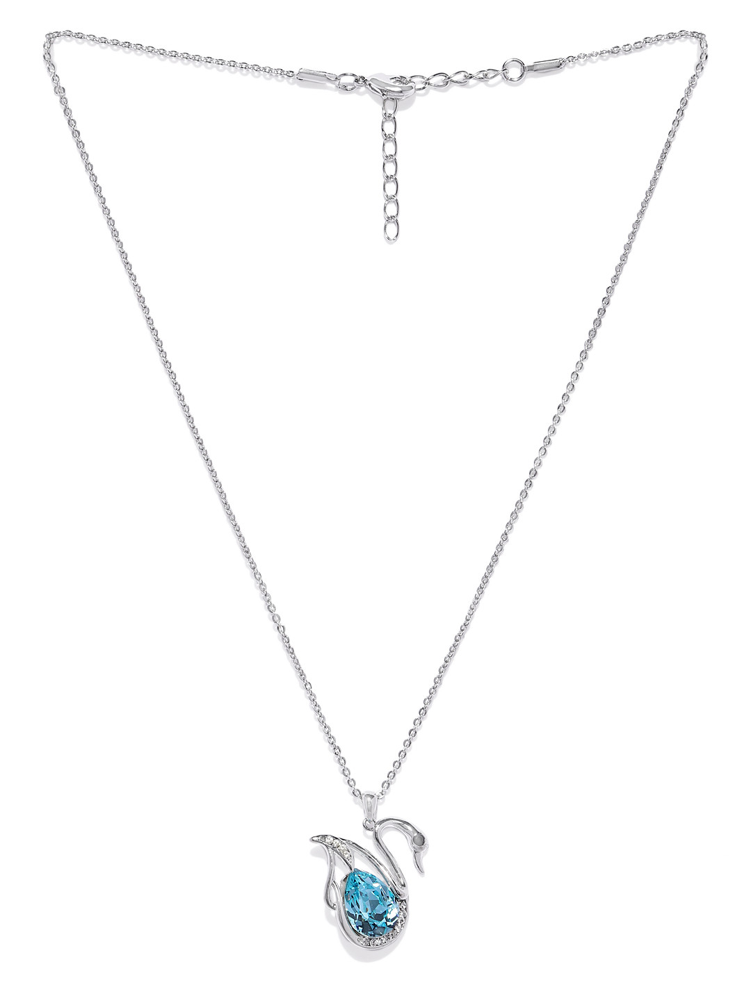 

Mahi Silver-Toned Rhodium-Plated Swarovski Crystal Duck Pendant with Chain