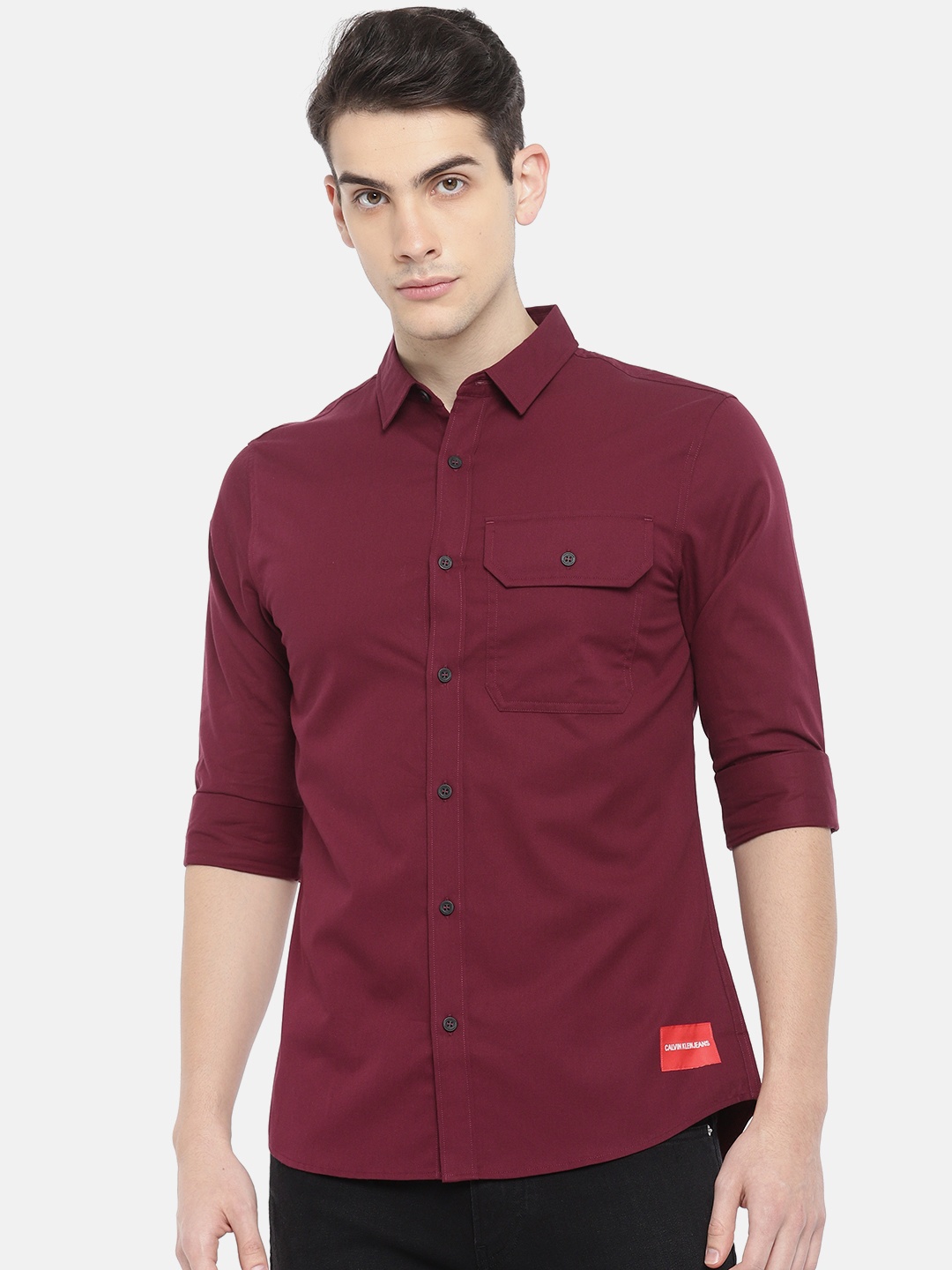 

Calvin Klein Jeans Men Maroon Slim Fit Solid Casual Shirt