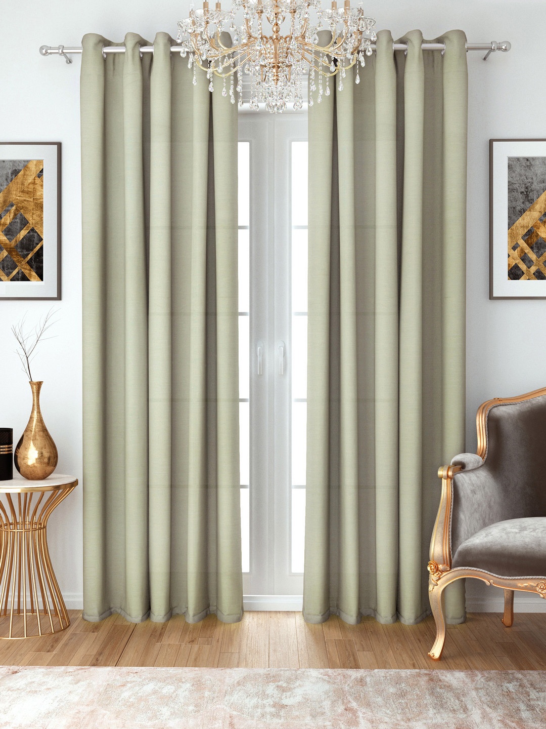 

Aura Light Olive Green Room Darkening Single Door Curtain
