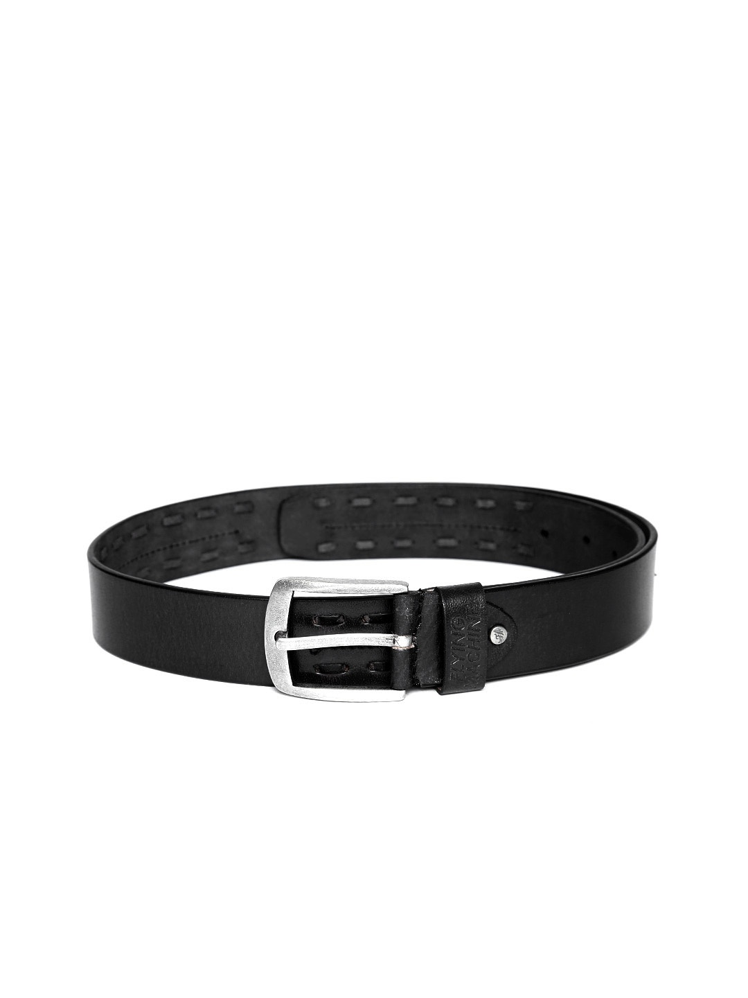 

Flying Machine Men Black Solid Leather Belt