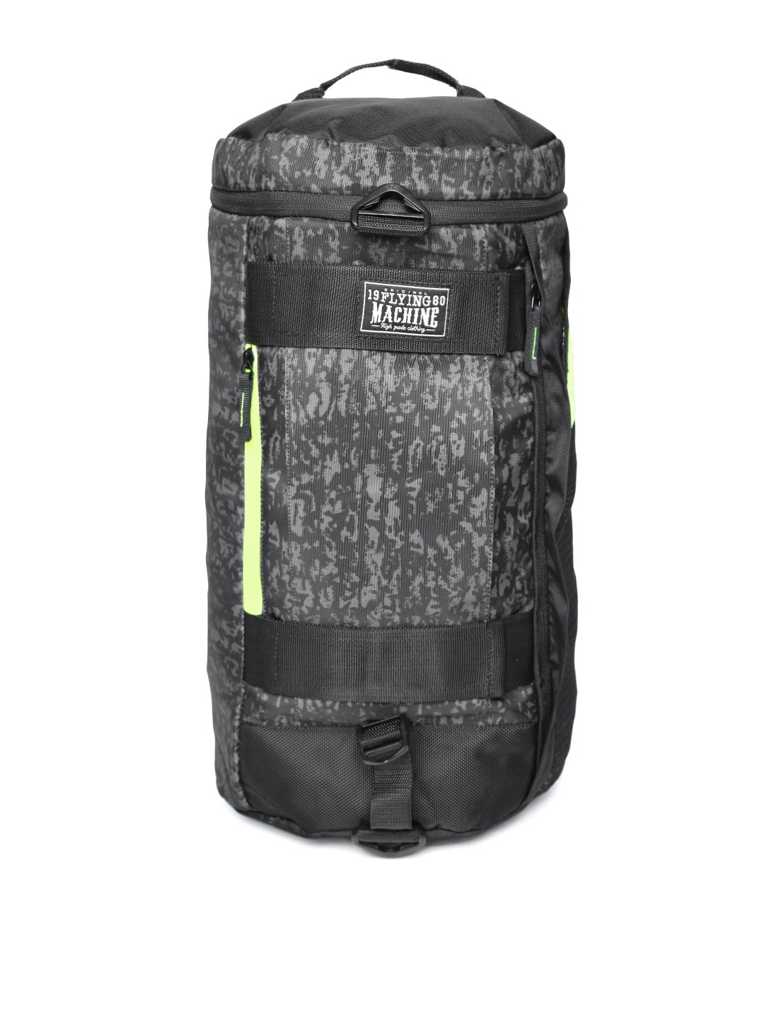 

Flying Machine Men Black & Grey Printed Backpack