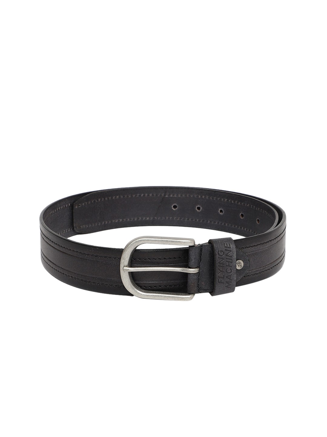 

Flying Machine Men Black Solid Leather Belt