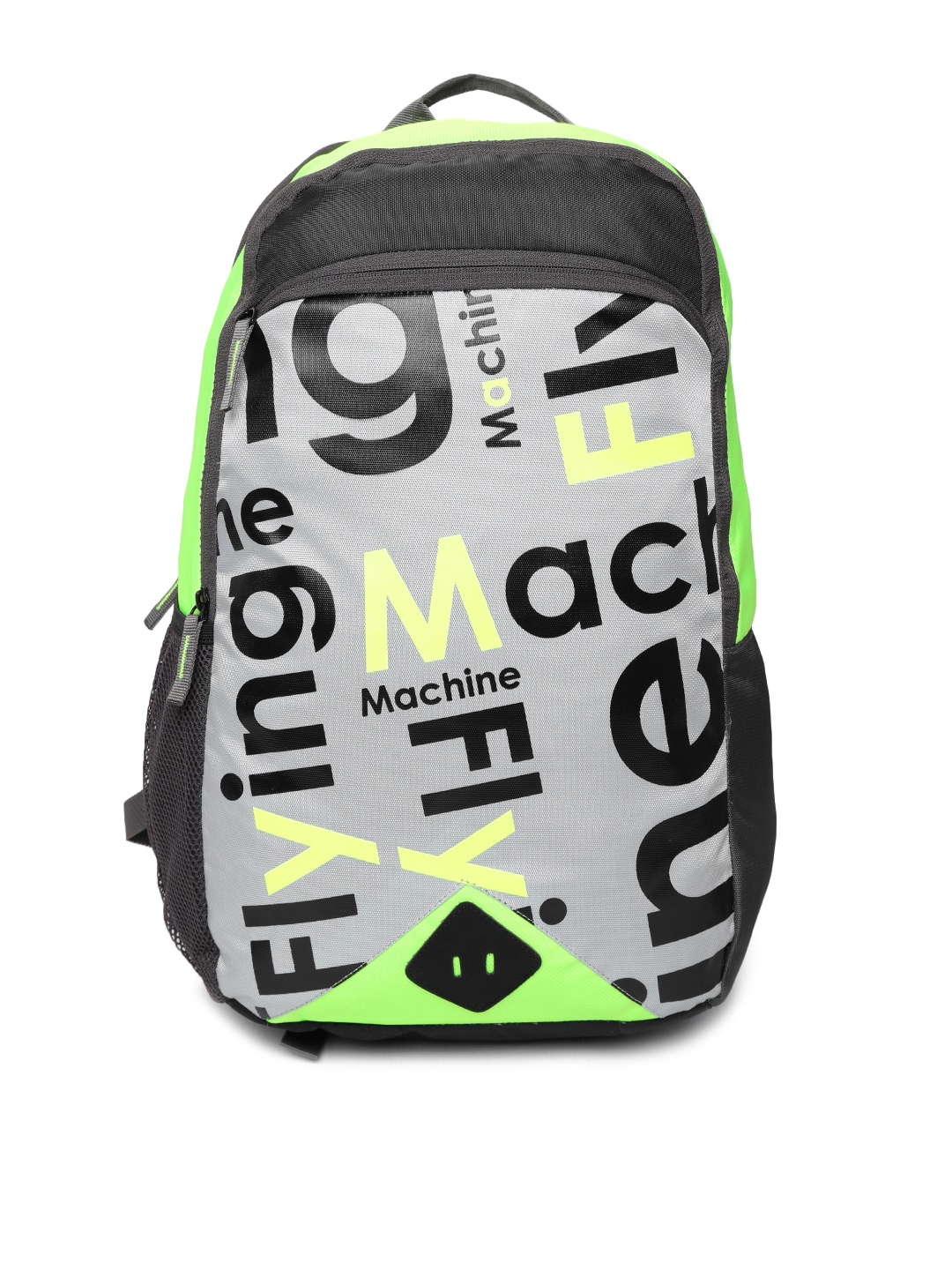 

Flying Machine Men Grey & Fluorescent Green Alphanumeric Laptop Backpack