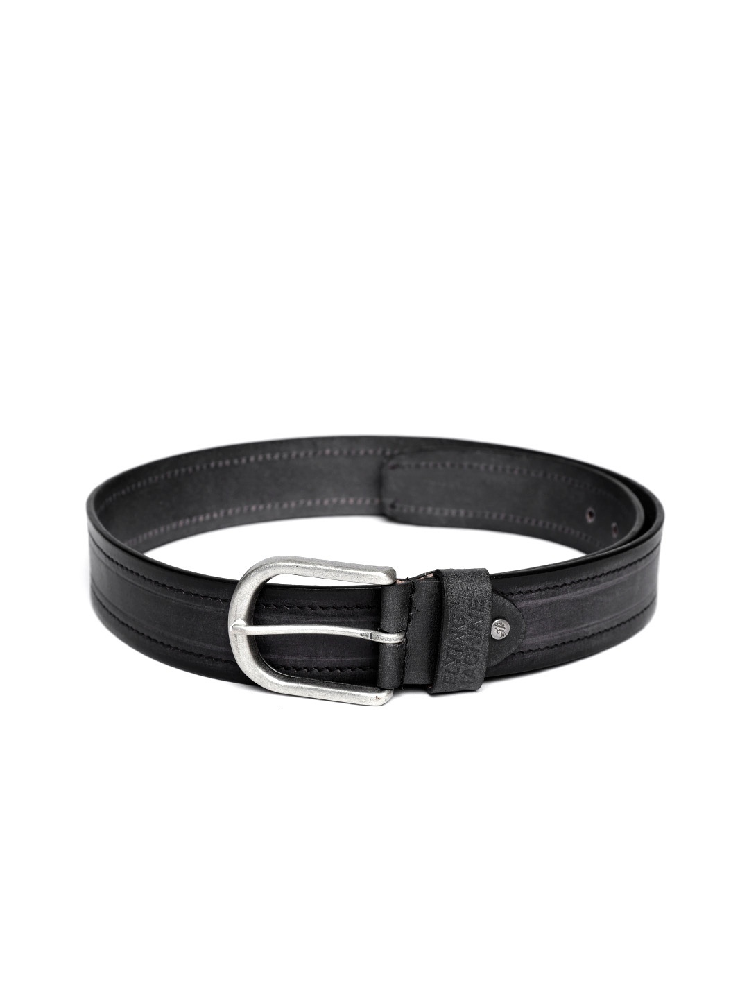 

Flying Machine Men Black Leather Striped Belt