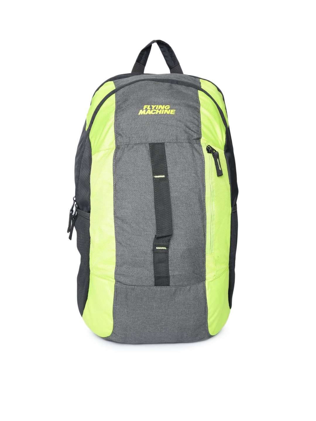 Flying Machine Men Grey & Fluorescent Green Colourblocked Backpack