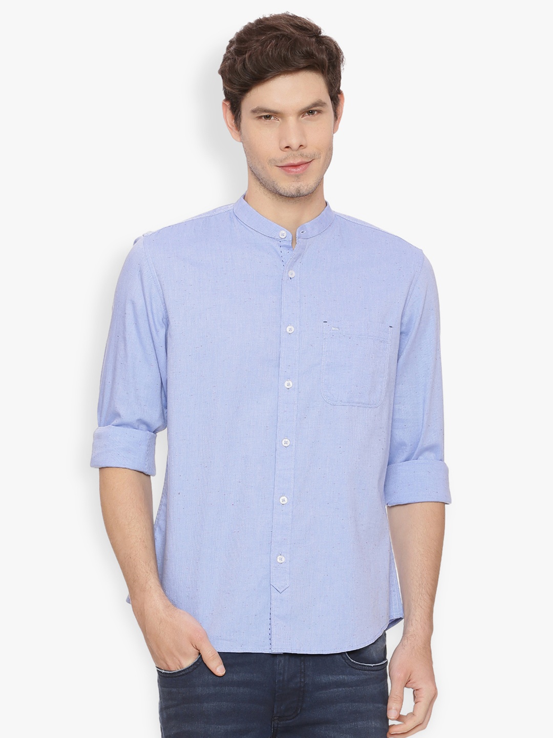 

Basics Men Blue Slim Fit Solid Casual Shirt