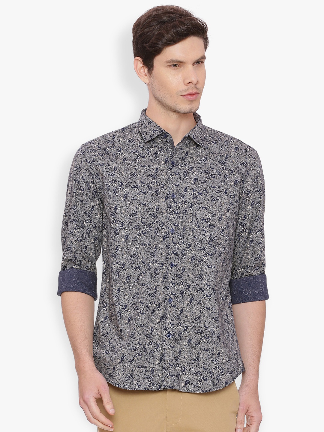 

Basics Men Blue Slim Fit Printed Casual Shirt