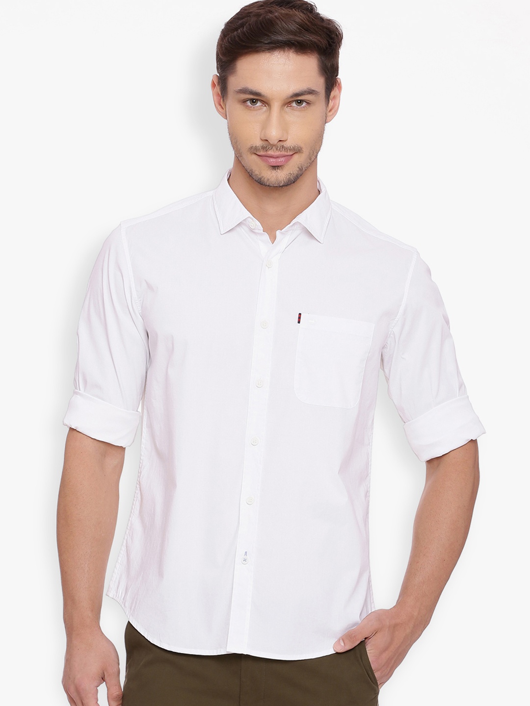 

Basics Men White Slim Fit Solid Casual Shirt