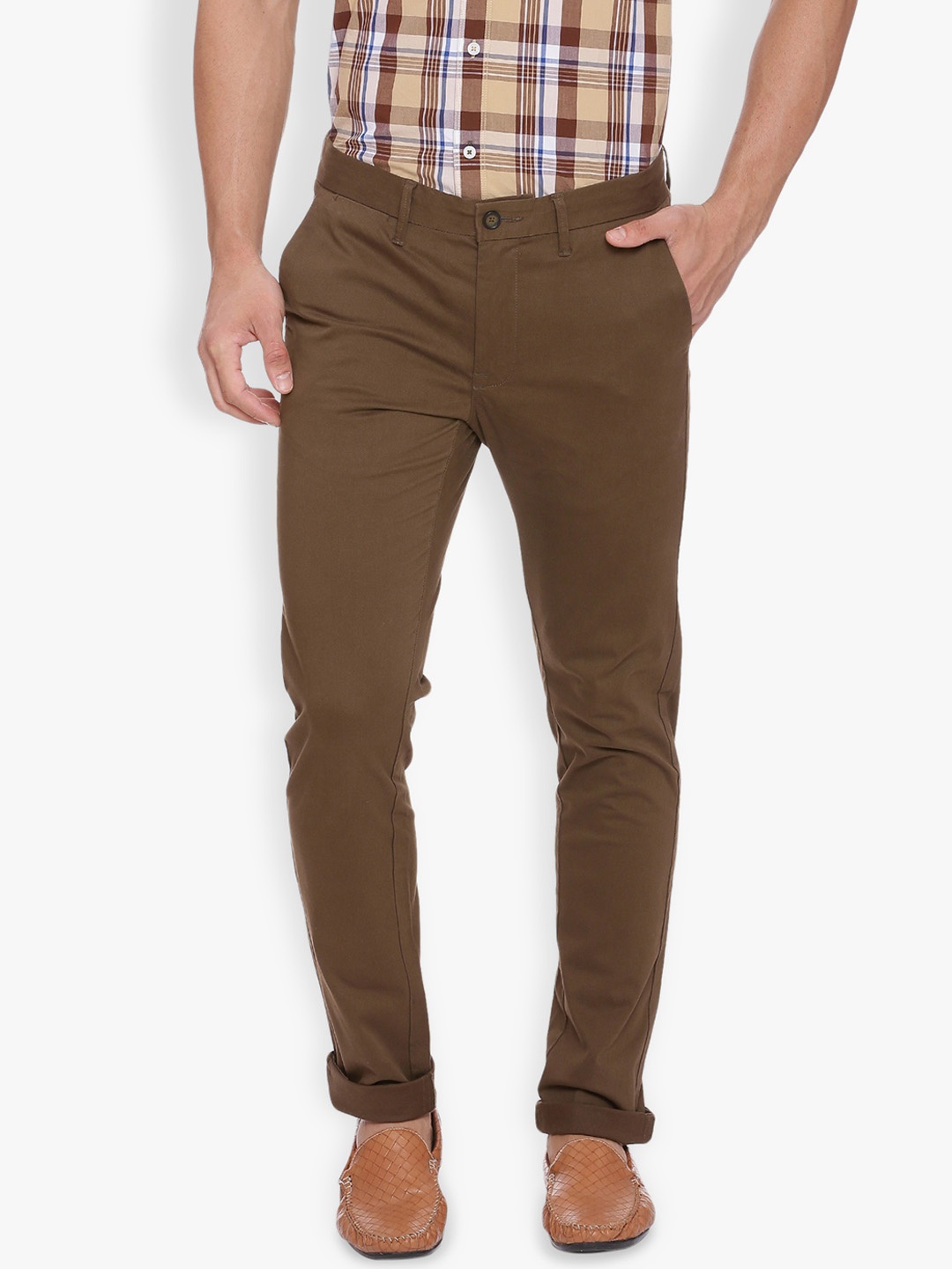 

Basics Men Brown Tapered Fit Self Design Chinos