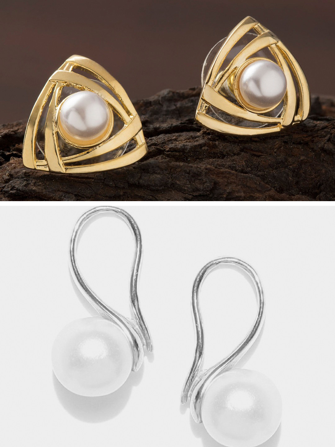 

OOMPH Set of 2 Handcrafted Pearl-Studded Earrings, Gold