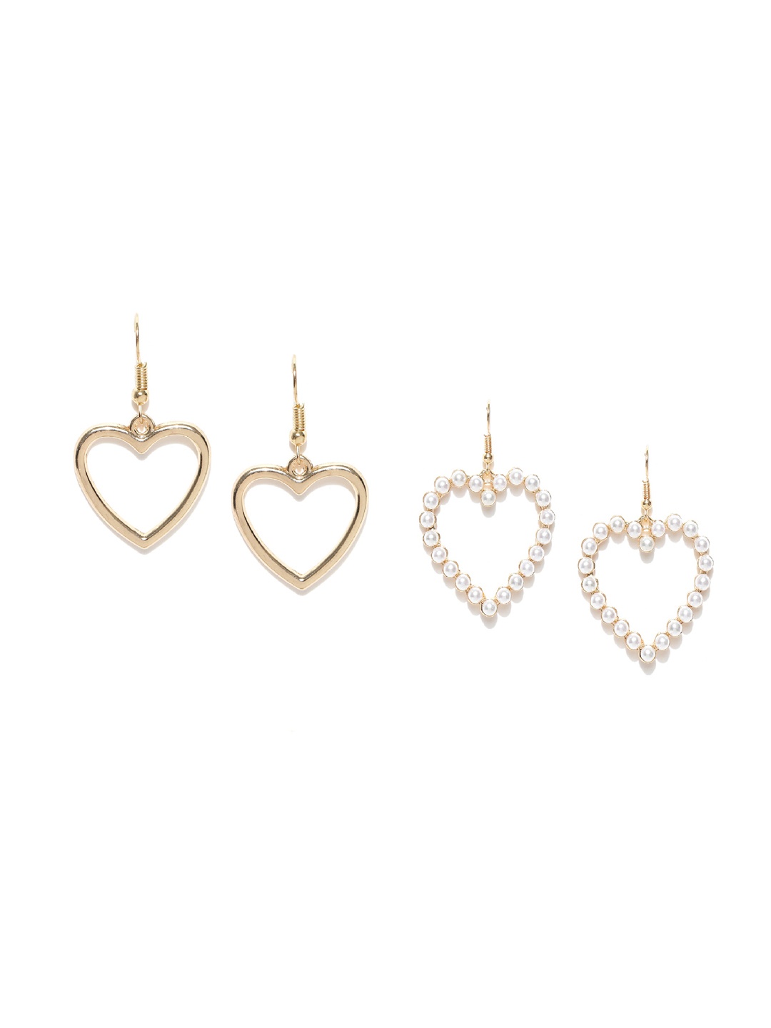 

OOMPH Set of 2 Gold-Toned Heart Shaped Handcrafted Drop Earrings