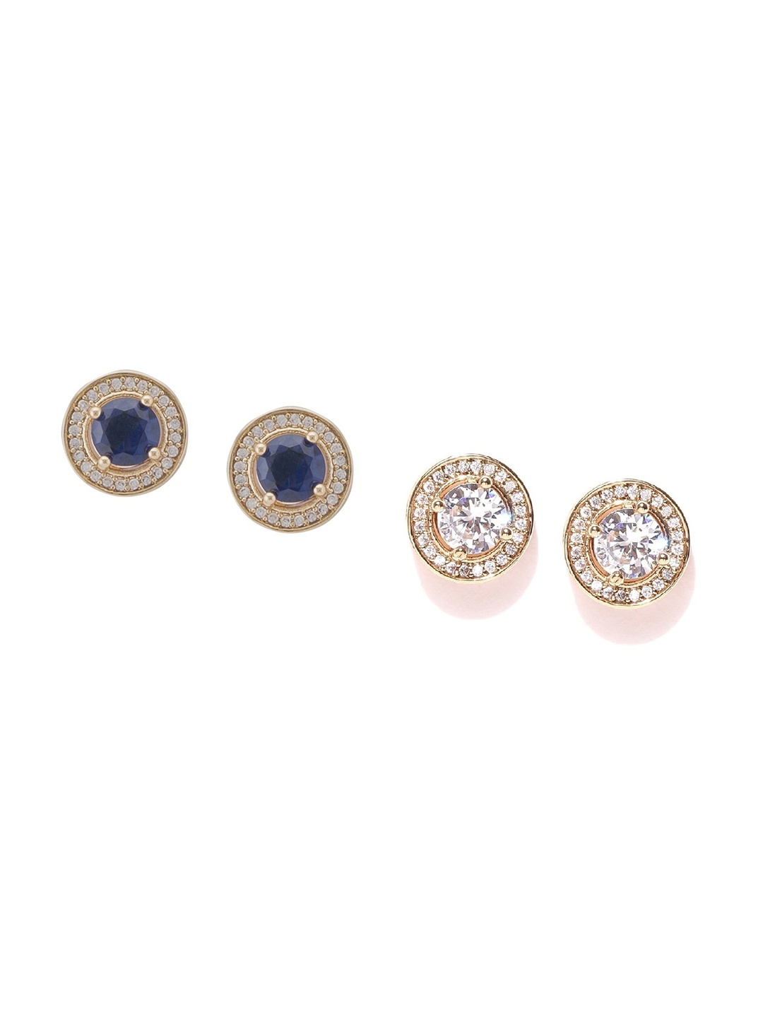 

OOMPH Set Of 2 Gold-Plated CZ Circular Studs, Blue