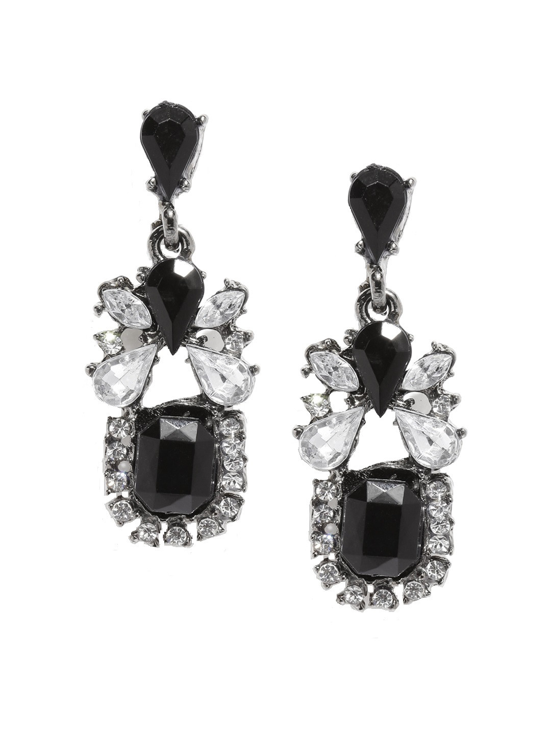 

OOMPH Silver-Toned & Black Contemporary Drop Earrings