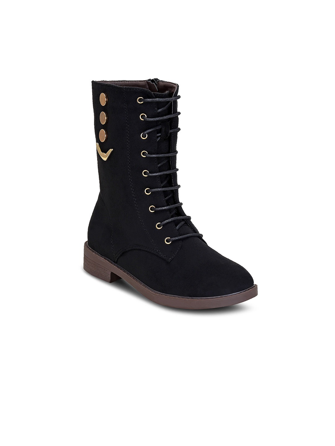 

Get Glamr Women Black Solid Synthetic Suede High-Top Flat Boots