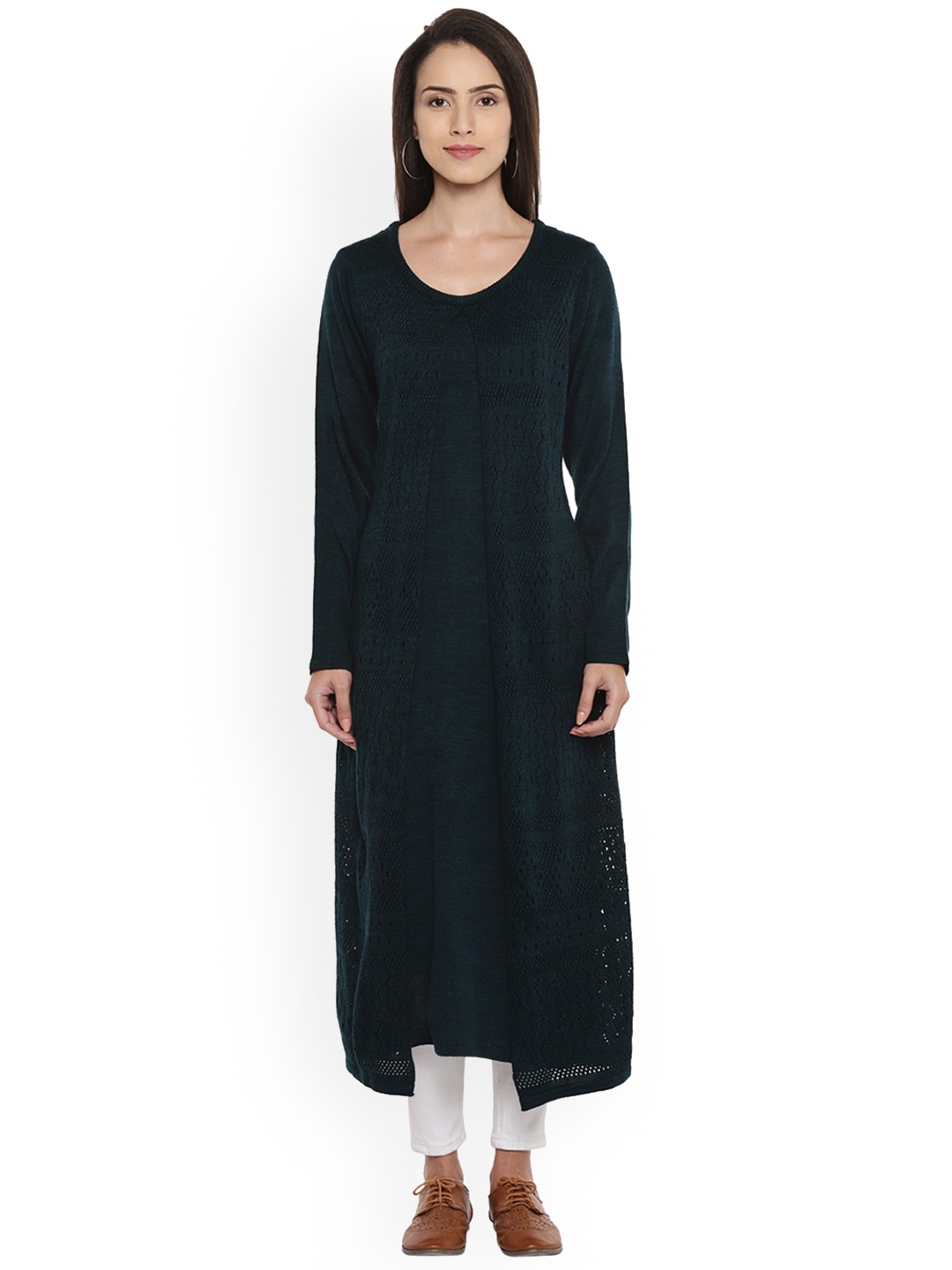 

RANGMANCH BY PANTALOONS Women Teal Solid Front-Open