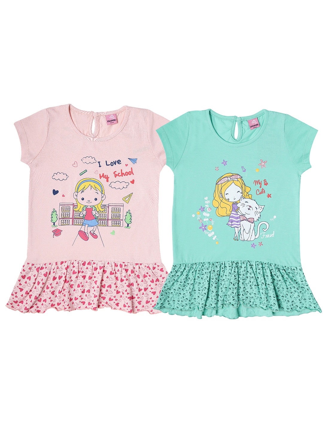 

Dollar Champion Kidswear Girls Pack of 2 Printed Tops, Peach