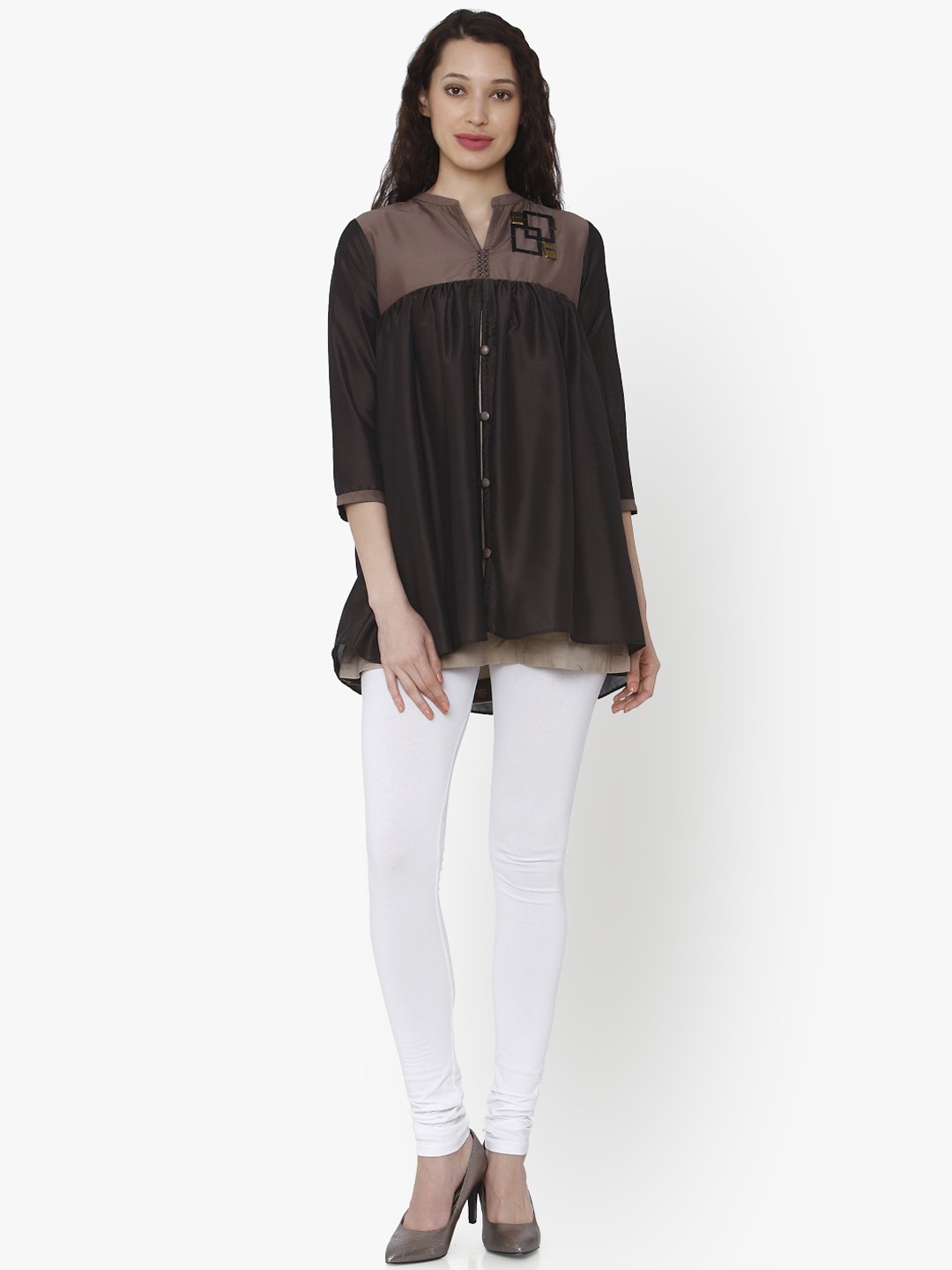 

RAISIN Brown Colourblocked Tunic, Coffee brown