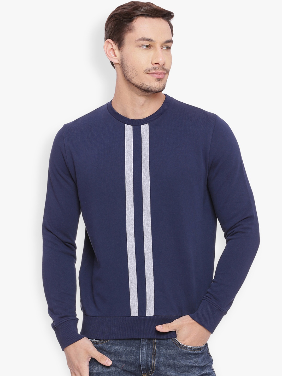 

Basics Men Navy Blue Solid Sweatshirt
