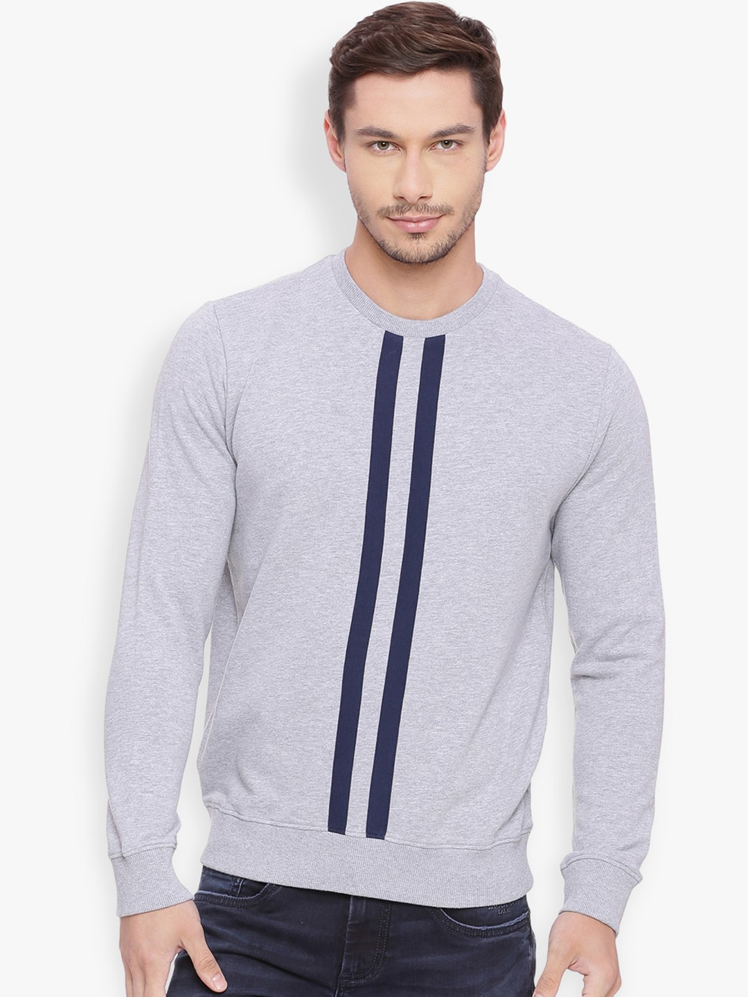 

Basics Men Grey Solid Sweatshirt