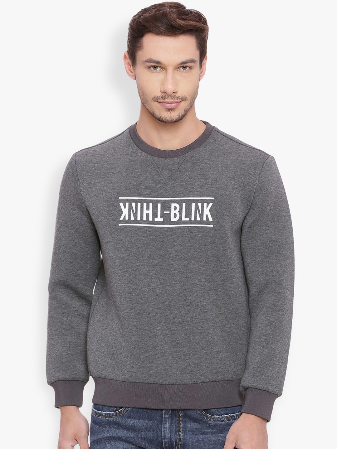 

Basics Men Charcoal Printed Sweatshirt