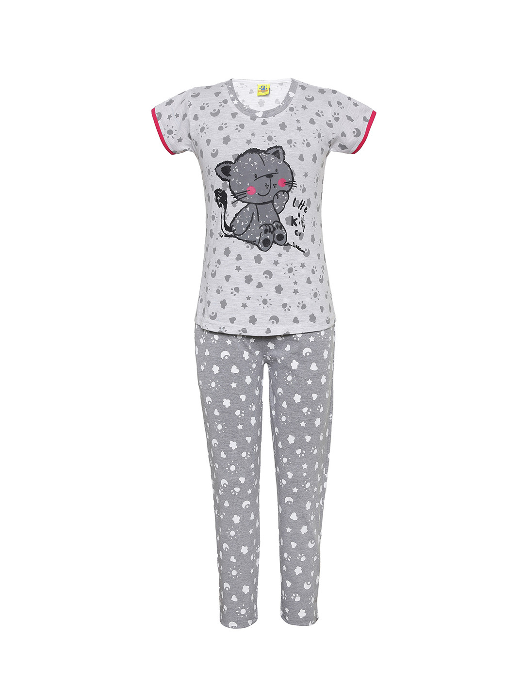 

Punkster Girls White & Grey Printed Night suit