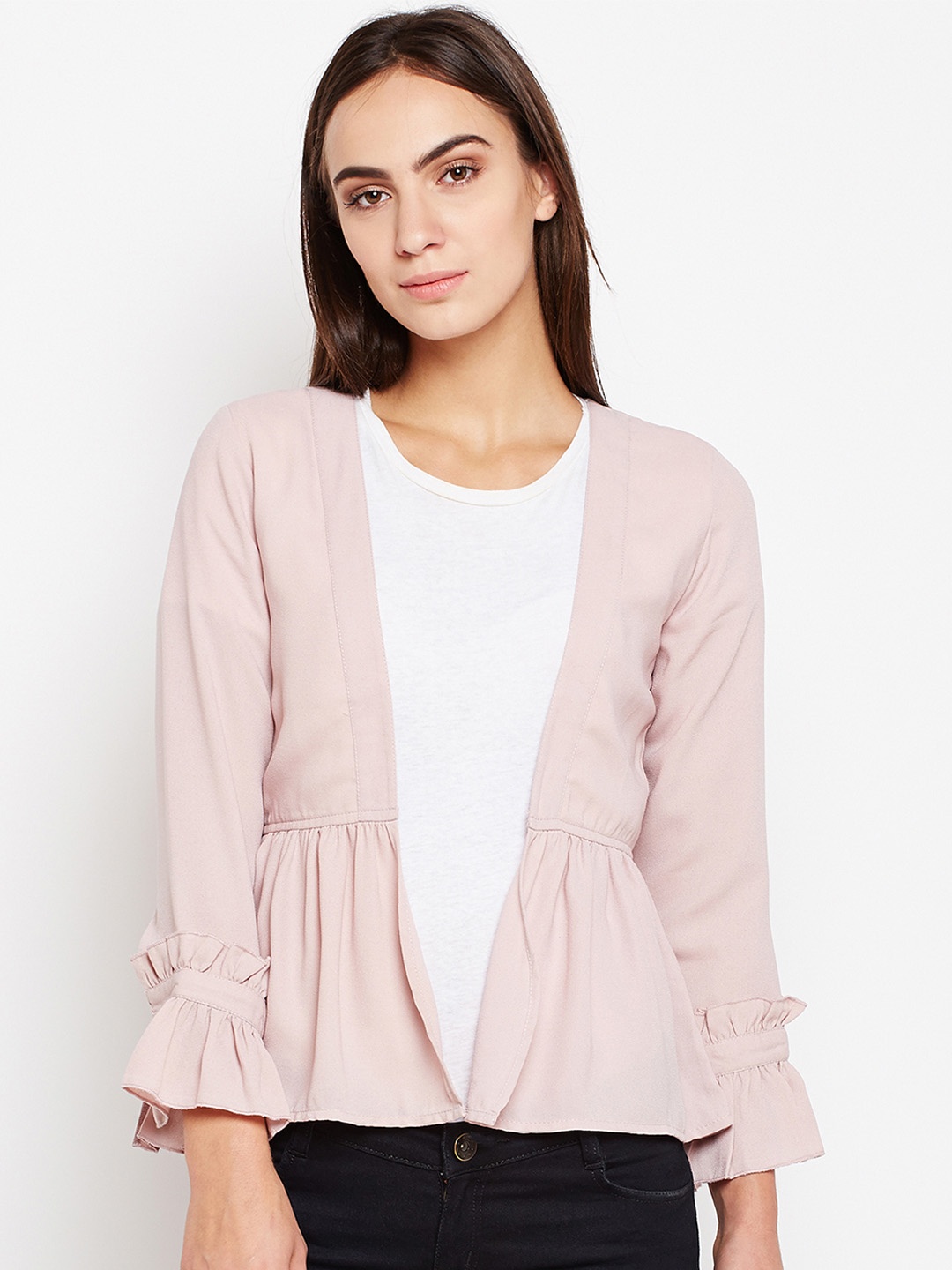 

Nun Women Pink Solid Open Front Jacket