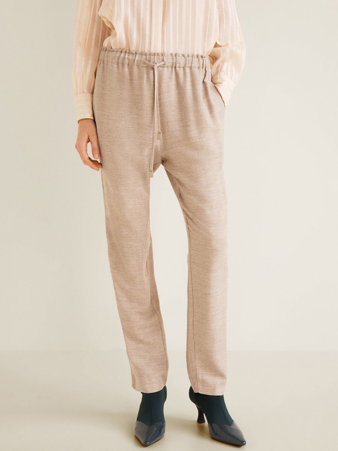

MANGO Women Beige Regular Fit Solid Trousers
