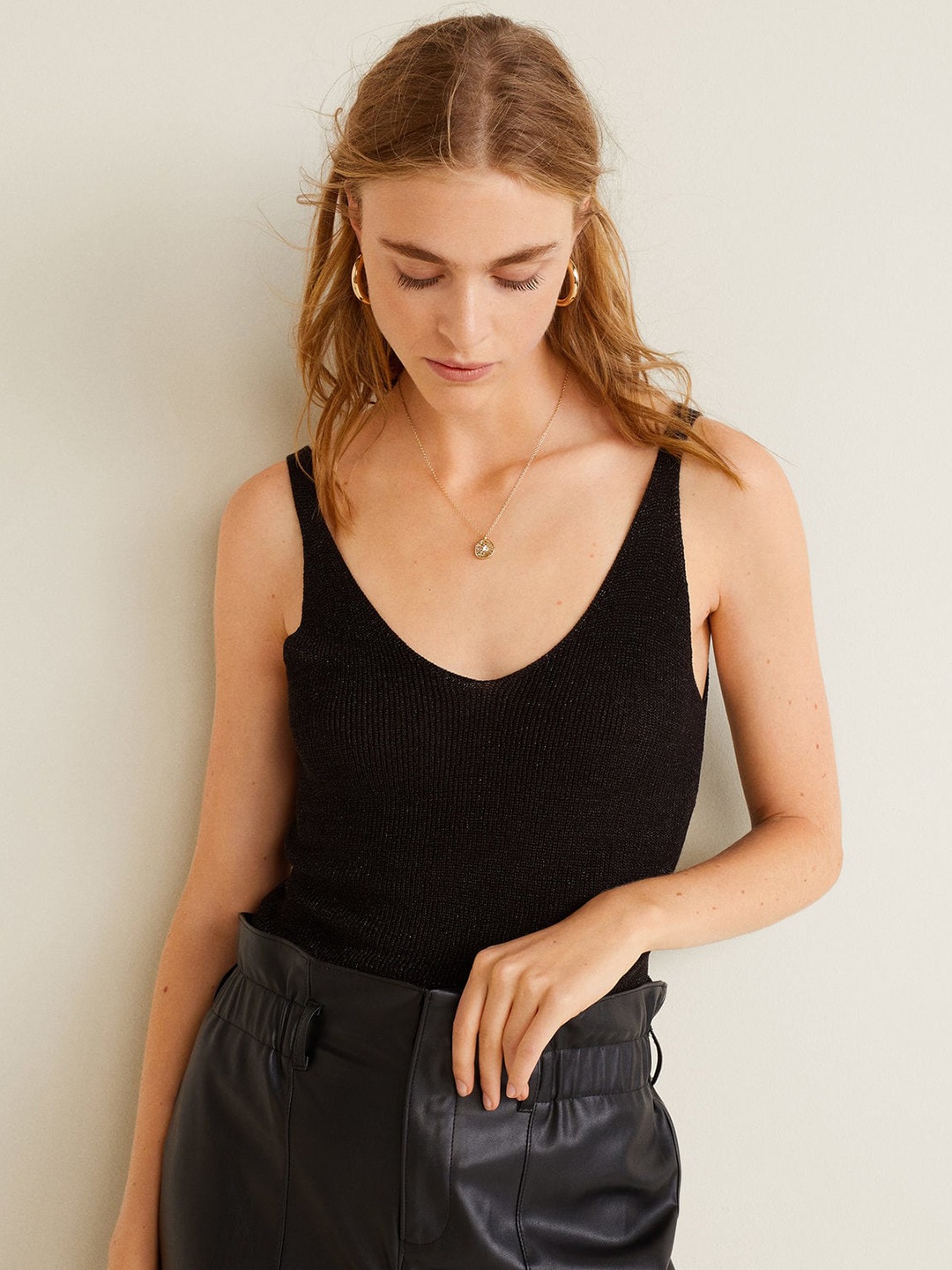 

MANGO Women Black Solid Top