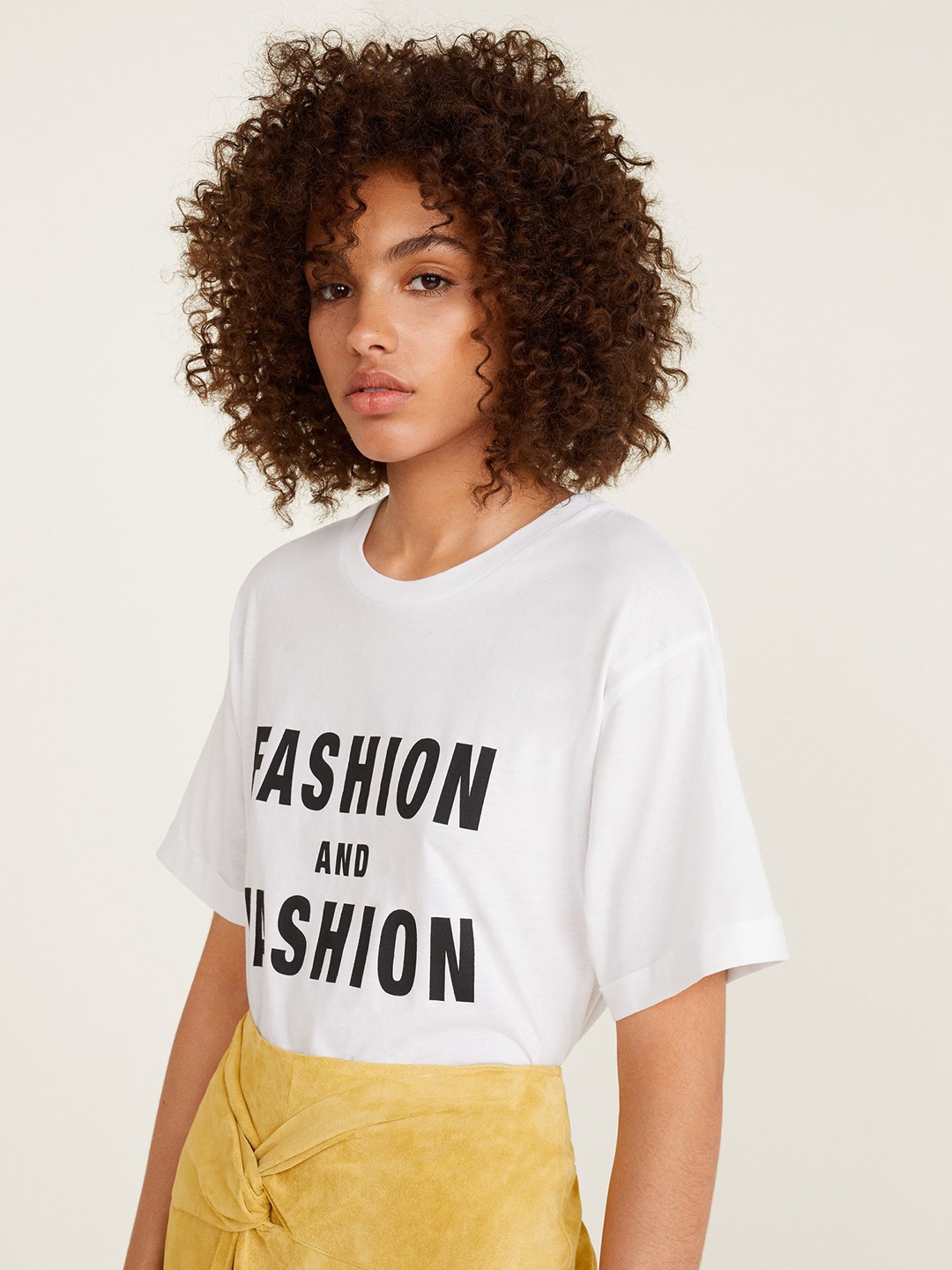 

MANGO Women White Printed Round Neck T-shirt