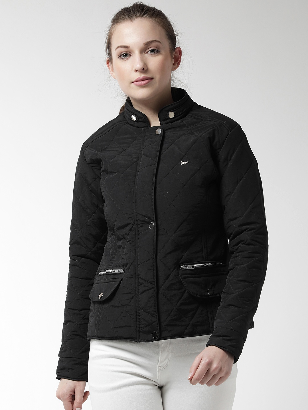 

Okane Women Black Solid Quilted Jacket