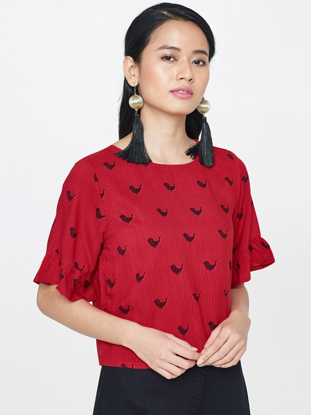 

Global Desi Women Red Printed Top