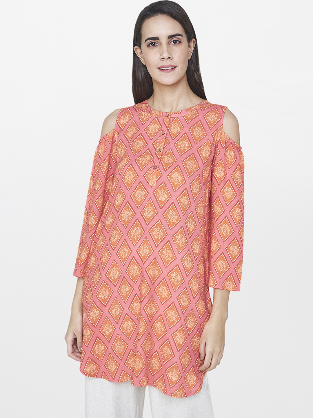 

Global Desi Coral Pink & Orange Printed Tunic