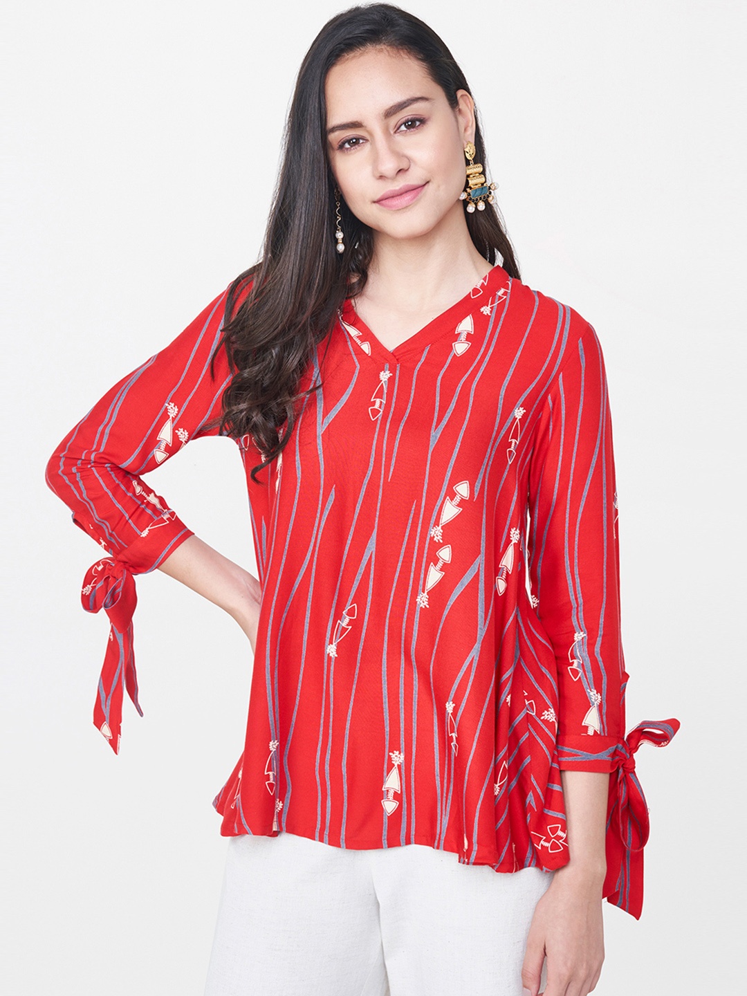 

Global Desi Women Red Printed A-Line Top