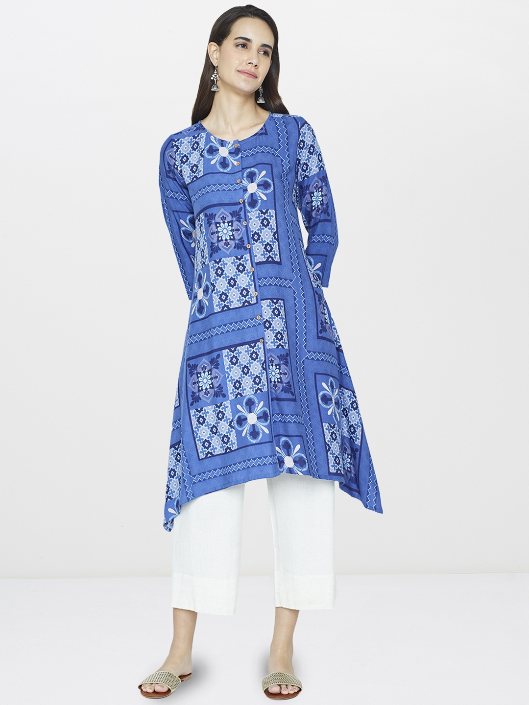 

Global Desi Blue Printed Tunic