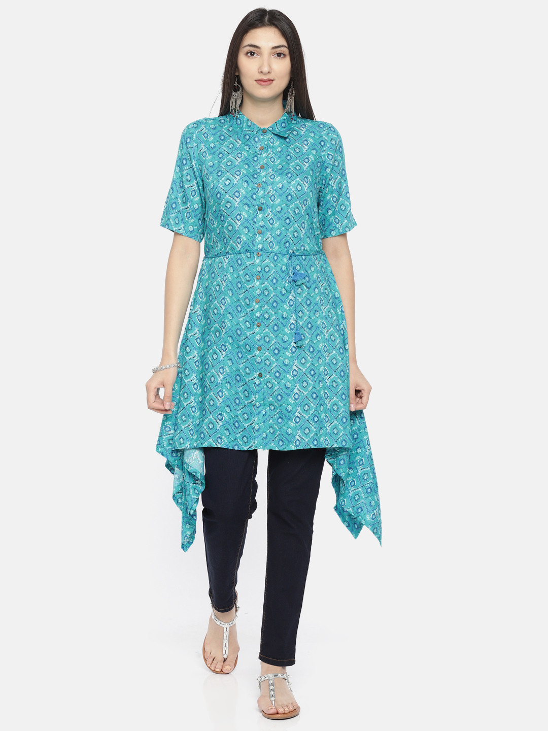 

Global Desi Blue Printed Tunic