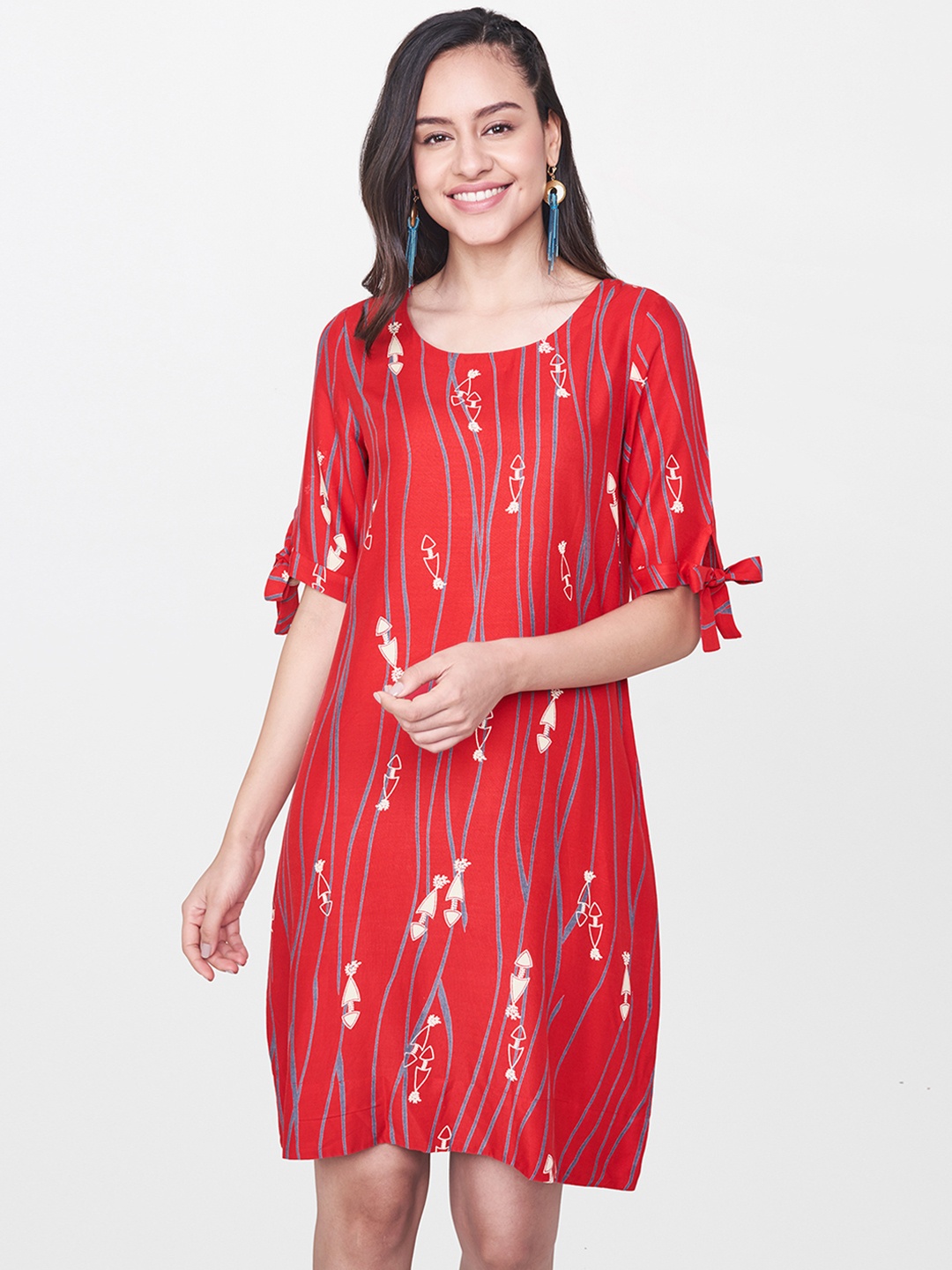 

Global Desi Women Red Printed A-Line Dress