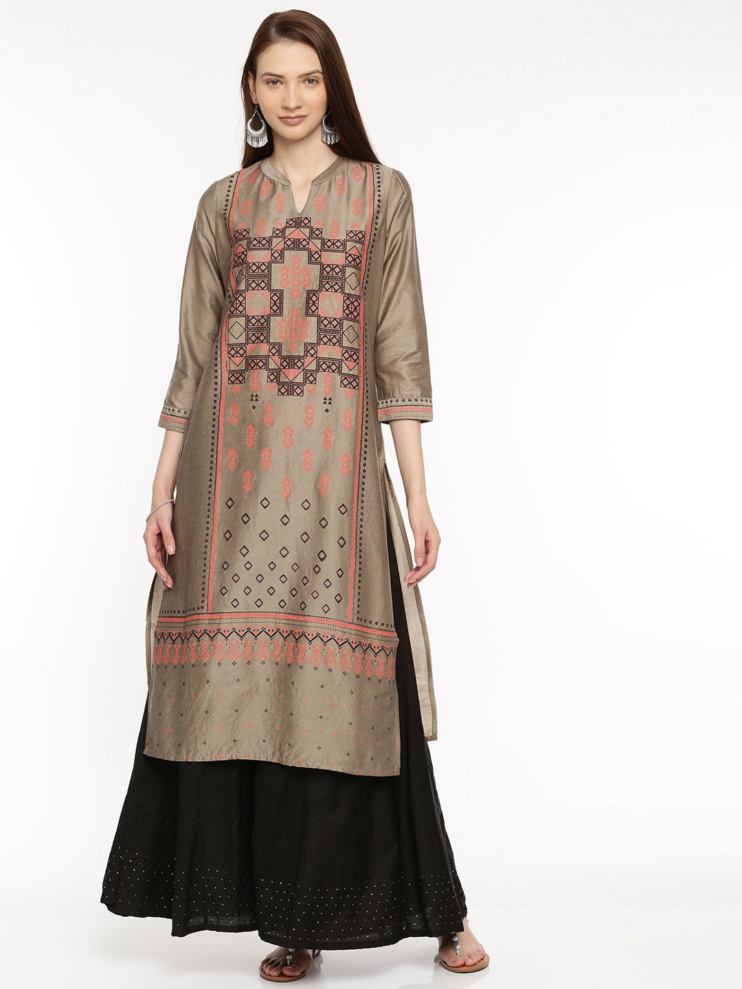 

Global Desi Women Beige Printed Straight Kurta