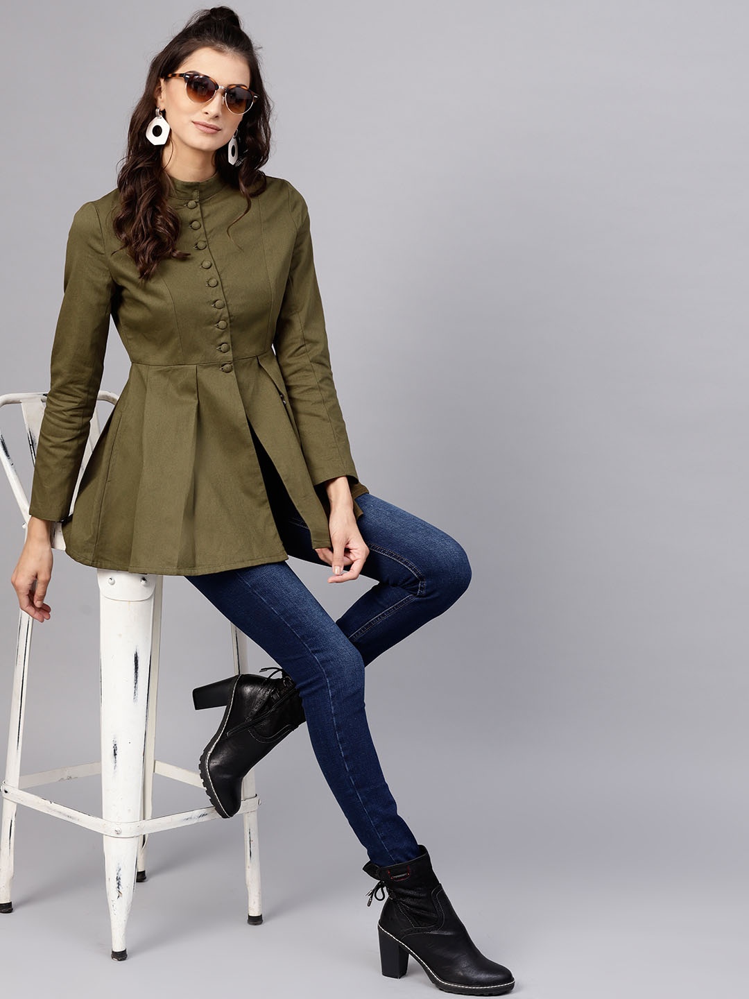 

STREET 9 Women Olive Green Solid Tailored Jacket