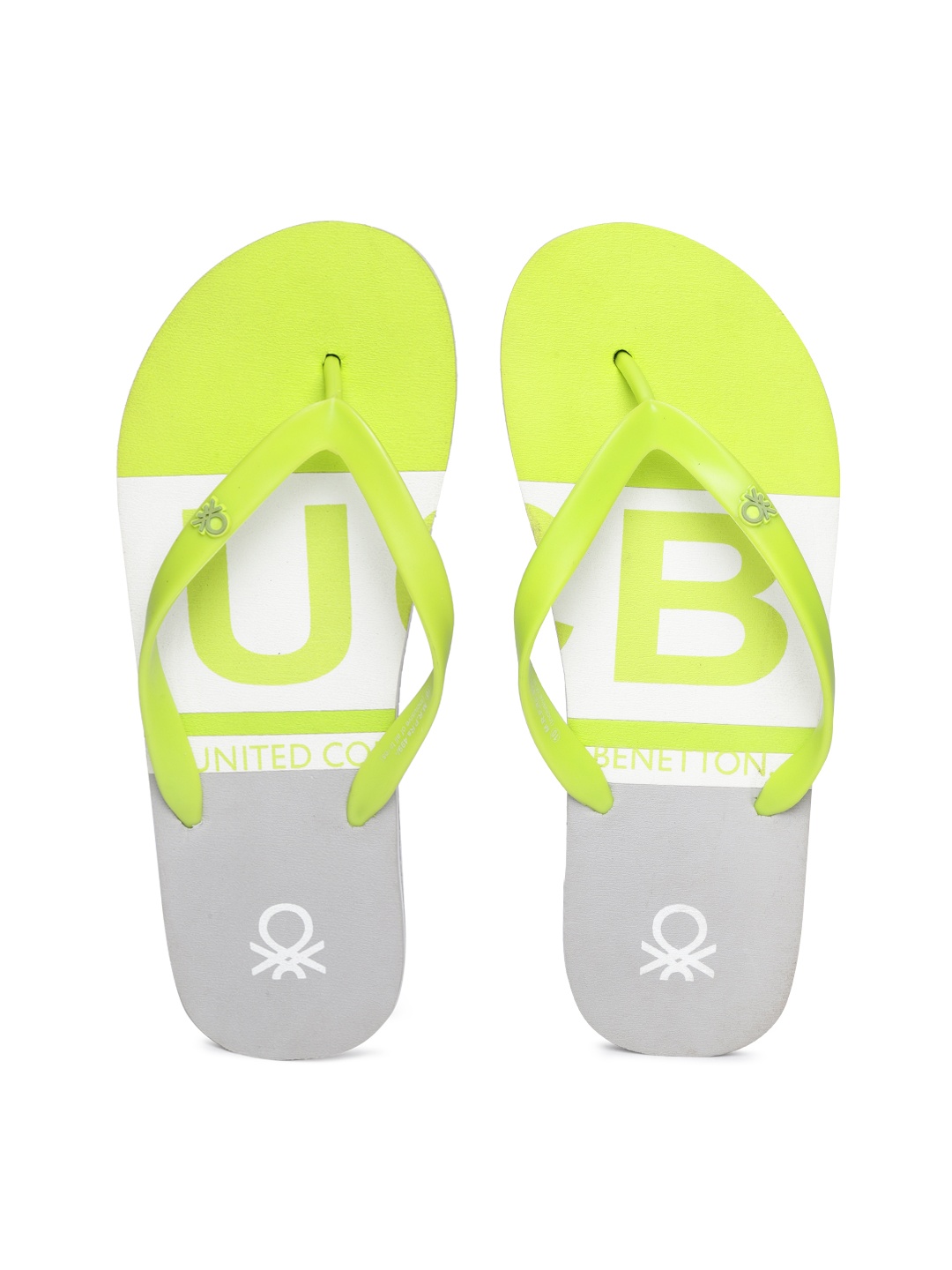 

United Colors of Benetton Men Lime Green & Grey Colourblocked Thong Flip-Flops