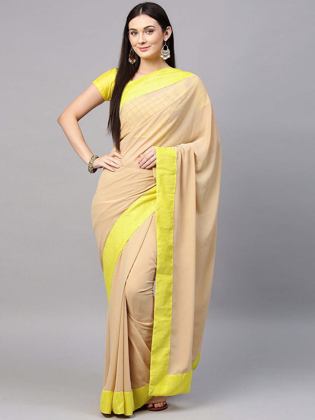 

Saree mall Beige Solid Saree