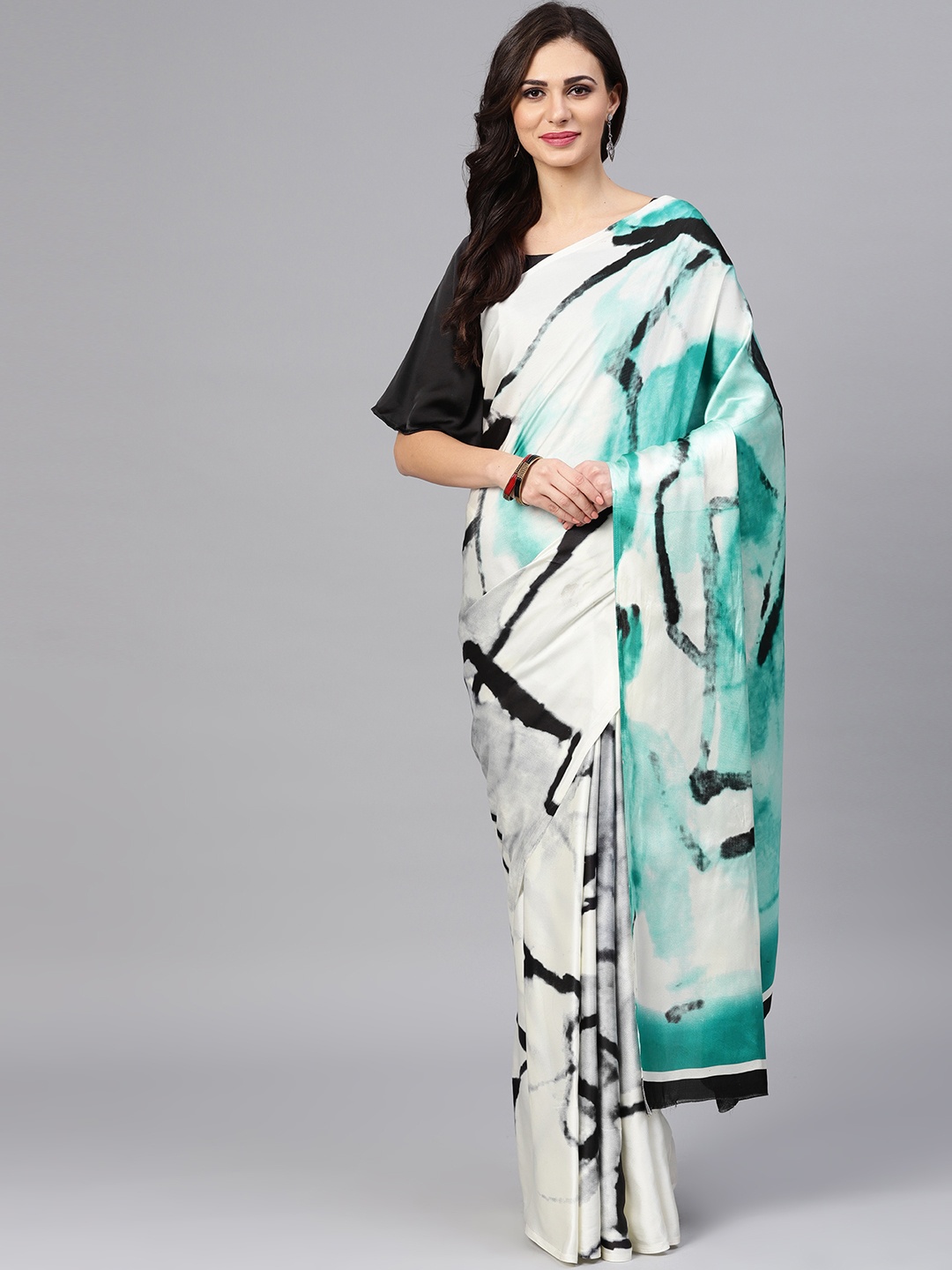 

Saree mall Off-White & Sea Green Printed Saree