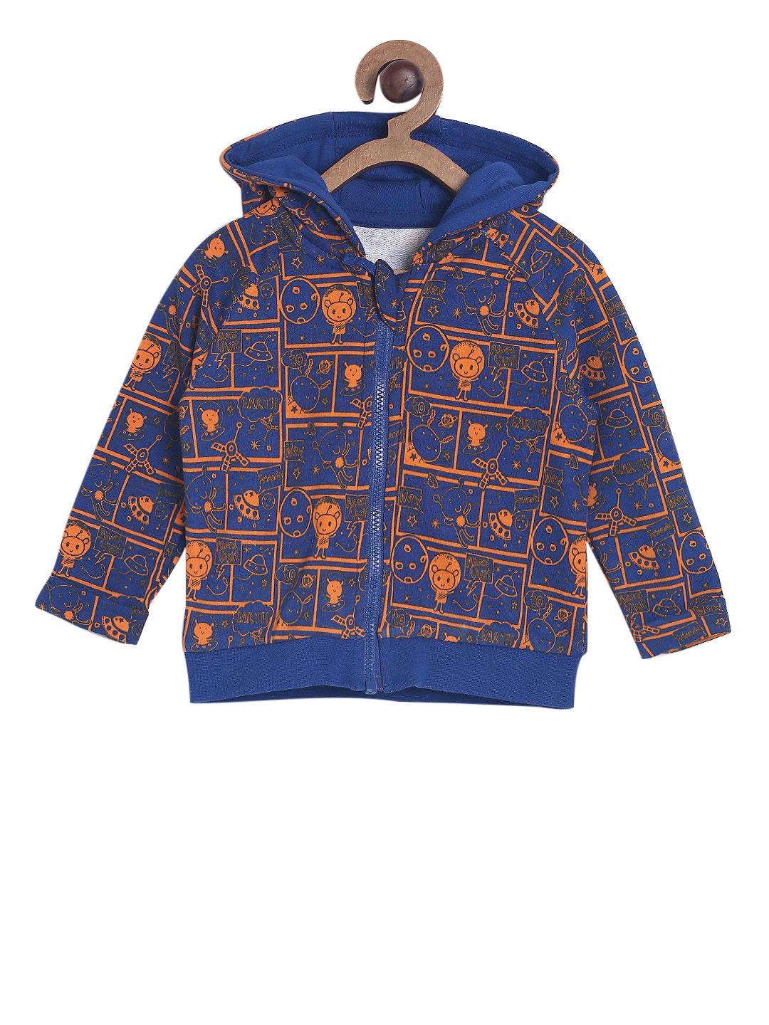 

MINI KLUB Boys Blue & Orange Printed Hooded Sweatshirt