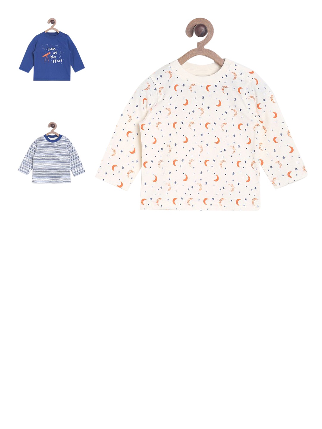 

MINI KLUB Boys Pack Of 3 Round Neck Pure Cotton T-shirts, Beige