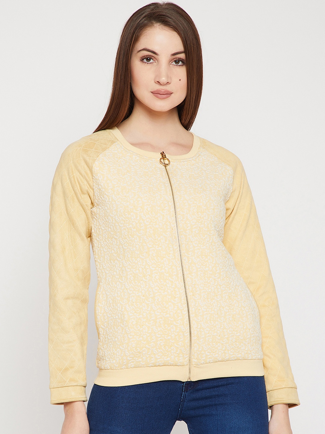 

RARE Women Yellow Self Design Open Front Jacket